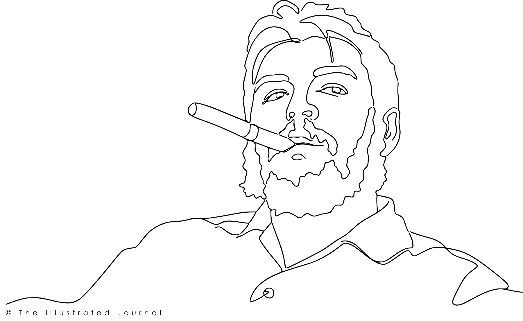 One-line continuous drawing of Che Guevara with a cigar, based on an iconic black-and-white photograph, featured in the essay "I Am Intolerant".